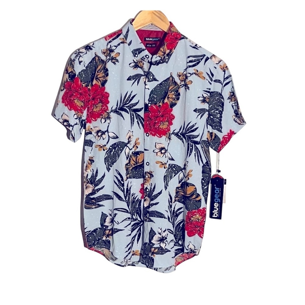 NWT🌺BlueGear•Casual Hawaiian Aloha Floral Short Sleeve Button Down Shirt